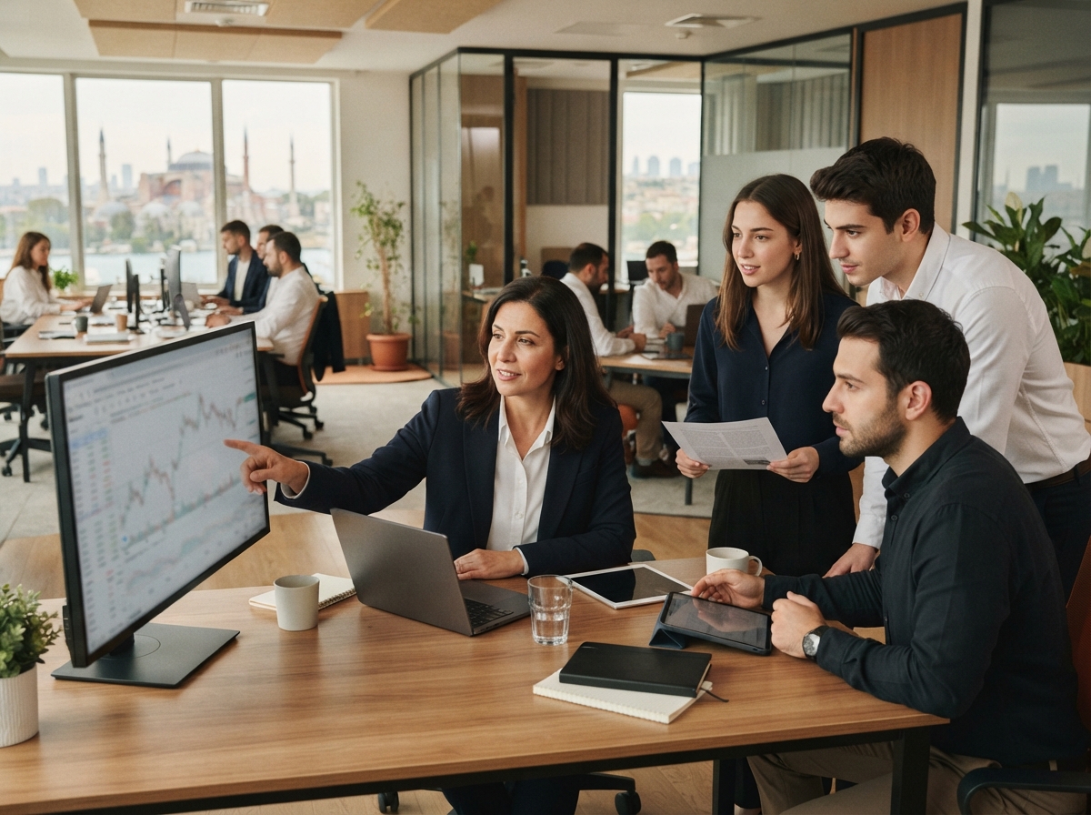 İstikrar Capital [dup-560] team reviewing portfolio data analysis on screen